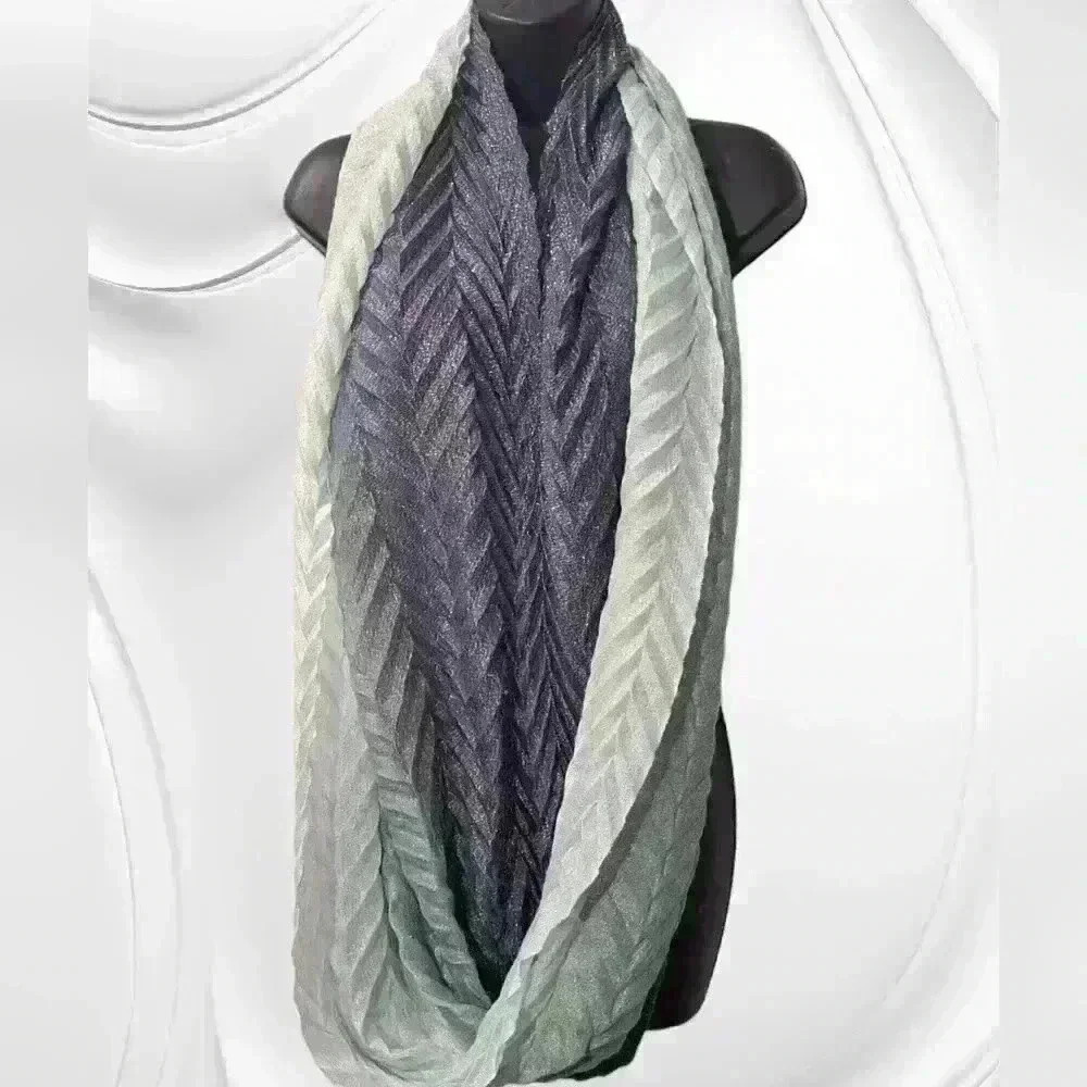 Wrap, Scarf  Pleated Ombre Mint and Metallic Silver. - Picture 2 of 5